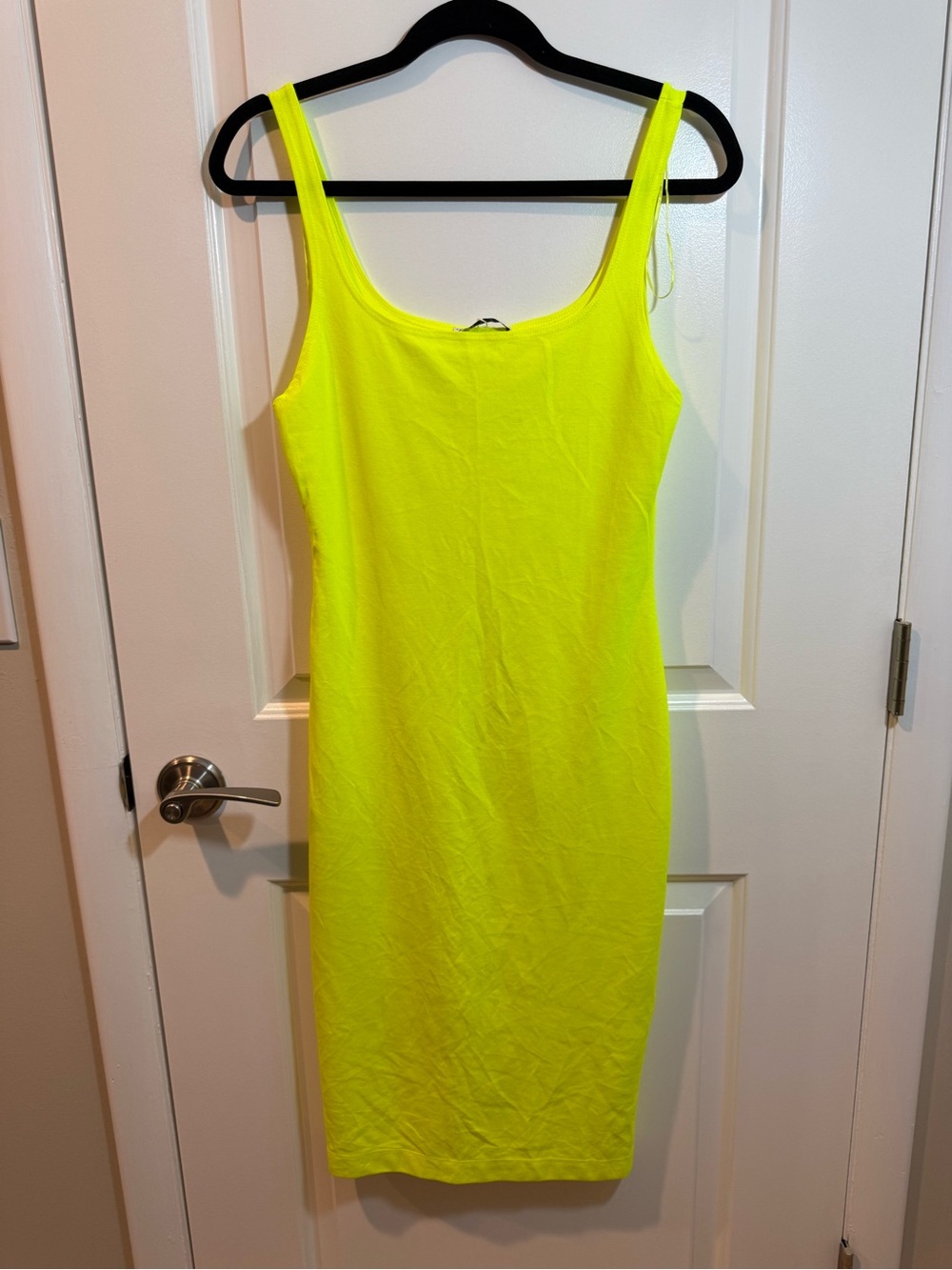 Zara Neon Yellow Sleeveless Midi Bodycon Dress